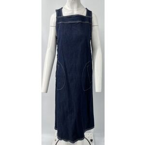 AVN Denim Sleeveless Exposed Seam Button-Up-Sides Frayed Hem Midi Dress sz 40